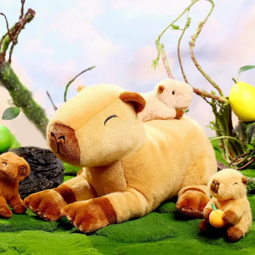 Miniatura 4 de Peluches Capybara 5 en 1 con bebés en el interior, 15.75 pulgadas Capybara Mommy con 4 lindos bebés, almohada de felpa para niñas, niños, regalos