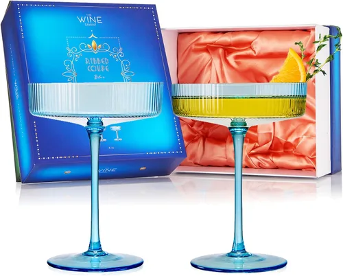Copas vintage Art Deco Coupé, Martini, champán y cóctel de 7 onzas, juego de 2 unidades, cristalería de cóctel Sidecar para champán, cristalería Azul