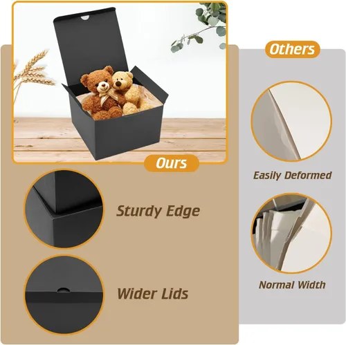 Miniatura 3 de opaprain Paquete de 10 cajas de regalo negras de 6 x 6 x 4 pulgadas con tapa, papel reciclable adecuado para bodas, festivales, regalos, graduación