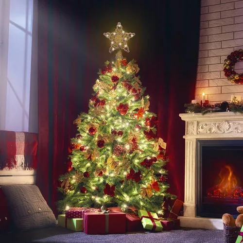 Miniatura 5 de LAWOHO Estrella para la Copa del Árbol de Navidad, Ratán Natural Marrón Rústico de 10 Pulgadas con 10 Luces Blancas Cálidas, Tres Funciones