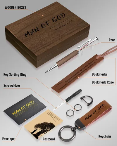 Miniatura 5 de Regalos cristianos para hombres, juego de regalo de agradecimiento al pastor, llavero y bolígrafo del hombre de Dios, regalos religiosos para papá