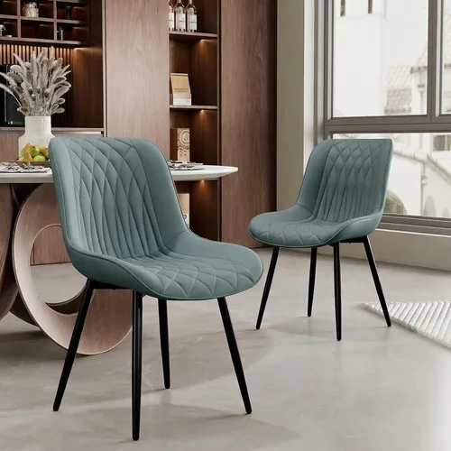 Miniatura 10 de Rowill Juego de 2 sillas de comedor modernas de piel sintética con marco de metal grueso, tapicería resistente a los arañazos, asiento ampliado