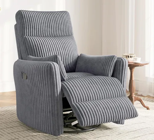 Miniatura 15 de LINSY Silla reclinable giratoria 360, mecedora para guardería con 2 almohadas, silla de enfermería de pana, cómoda silla de enfermería con respaldo