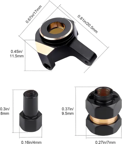 Miniatura 6 de Hobbypark Soportes de latón para nudillos de dirección y latón extendido de 0.276 in, adaptadores de cubos hexagonales para Axial SCX24 Negro-dorado