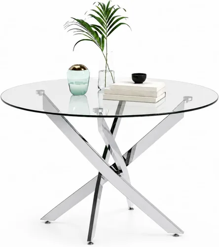 Miniatura 11 de Mesa de comedor redonda para 2-4, 31.5 pulgadas, mesa de cocina pequeña de vidrio templado con patas negras de metal, mesa de comedor moderna