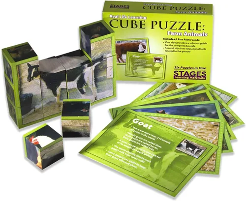 Miniatura 3 de Stages Aprendizaje de madera de granja animal cubo rompecabezas para preescolar lenguaje constructor (SLM408)