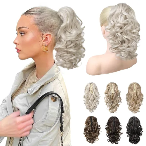 Miniatura 26 de REECHO Extensión de Cola de Caballo de 12", Clásica Suelta Rizada Ondulada con Clip de Garra, Extensiones de Cabello de Colas de Caballo para Mujer