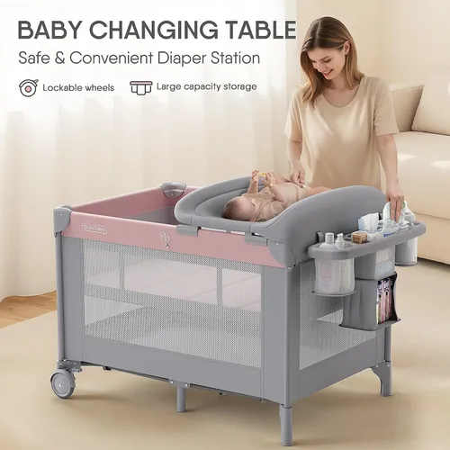 Miniatura 5 de Obee Odee Moisés para bebé 4 en 1 con corral, nido para dormir, cambiador, mosquitera y toldo, almacenamiento y juguetes para recién nacidos a niños