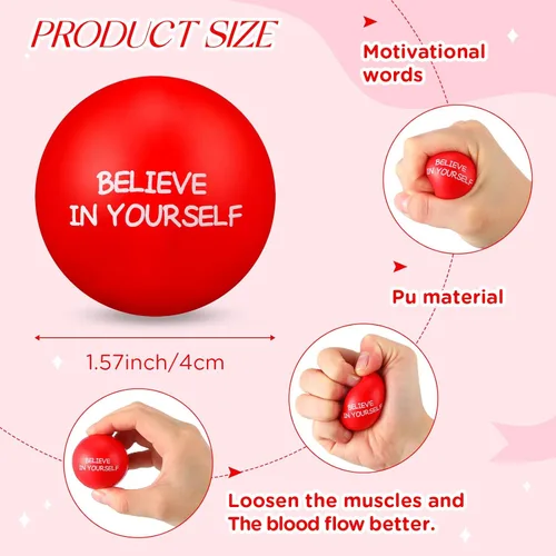 Miniatura 2 de Shappy 72 bolas inspiradoras para aliviar el estrés, bolas motivacionales de poliuretano a granel para adultos, terapia pequeña, juguetes para Rojo