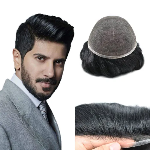 Miniatura 123 de PUNRU HAIR Completo Swiss Lace Toupee para hombres Sistema de cabello humano real Sistema de reemplazo de cabello humano para hombre Toupee
