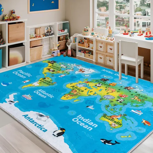 Miniatura 17 de Alfombras infantiles para sala de juegos, suave y antideslizante, alfombra educativa redonda de 4 x 4 pies para aprender alfabetos ABC, números