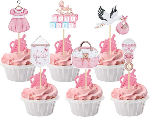 Miniatura 13 de Gyufise 24 piezas de decoración de cupcakes para niños o niñas, tutús para retoque de género, decoración de rugby para fiesta de revelación