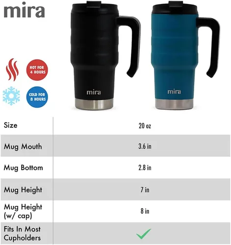 Miniatura 7 de MIRA Taza de viaje aislada de 20 onzas, taza de café de acero inoxidable con tapa abatible y asa a prueba de derrames, vaso para automóvil