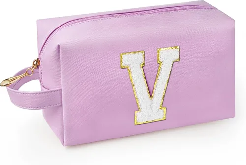 Miniatura 22 de Bolsa de maquillaje personalizada con inicial con asa, bolsa de cosméticos de preparación con bolsillo interior con cremallera, 8, 9, 10, 11, 12