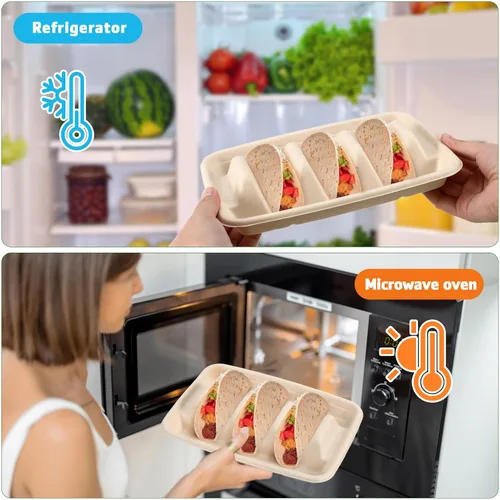 Miniatura 8 de Cabilock 50 platos desechables para tacos con divisores de 8.85 x 6.41 x 1.69 pulgadas, resistentes soportes para tacos para fiestas, bandeja