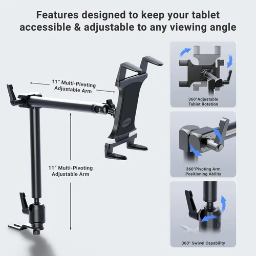 Miniatura 7 de ARKON Soportes – Soporte para tablet de riel de asiento de coche Resistente para coche/camión Ángulo y altura ajustables Fácil instalación