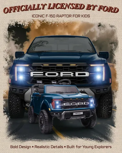 Miniatura 2 de First Ride On Ford F-150 Raptor con Licencia - Auto de Paseo de 2 Asientos para Niños, Juguetes de Paseo de 24 Voltios para Niños con Control Azul