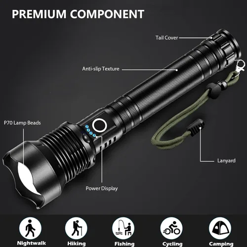 Miniatura 7 de Linternas recargables de 99,000 lúmenes, linterna LED súper brillante, altos lúmenes con cable USB, 5 modos, linterna impermeable, potente luz