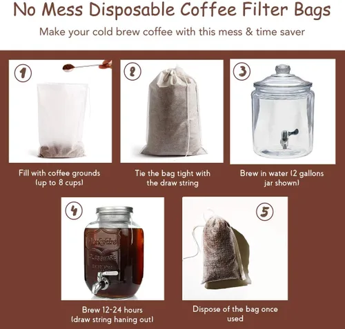 Miniatura 2 de Filtros desechables para café de preparación en frío – 50 paquetes de calcetines de filtro de un solo uso, bolsas de infusión de malla fina