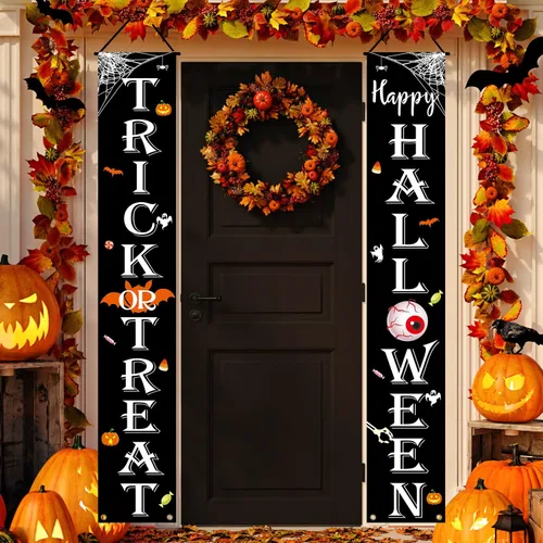 JENFALL Decoraciones de Halloween al aire libre de "Trick or Treat" ("Trick or Treat" Happy HALLOWEEN) cartel para porche, decoración de puerta de