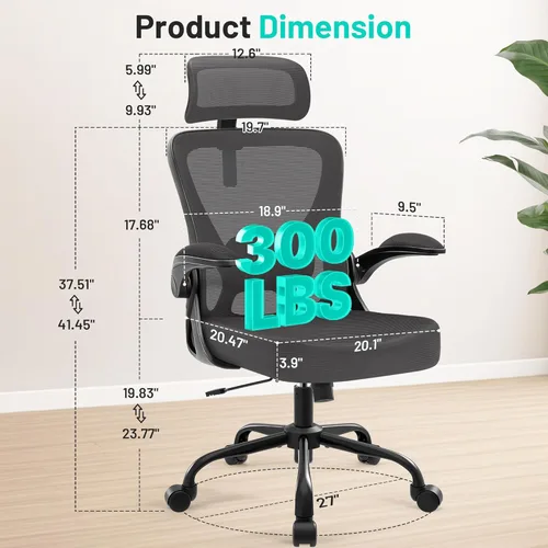 Miniatura 2 de AreShark Silla de oficina – Silla de escritorio ergonómica de malla transpirable con reposacabezas 2D y soporte lumbar ajustable – Silla ejecutiva