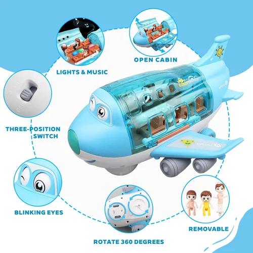 Miniatura 4 de Juguetes de avión para niños pequeños de 1 a 3 a 5 años, acción Bump and Go, avión de juguete para niños de 4 a 7 años, avión de juguete musical