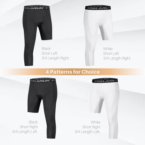 Miniatura 5 de Mallas de compresión de una pierna para baloncesto para hombre, 3/4, capri deportivos, pantalones de entrenamiento atlético, capas base