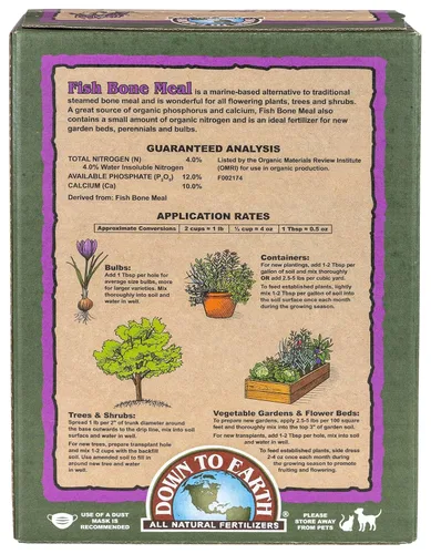 Miniatura 2 de Down To Earth All Natural Fertilizers Harina de hueso de pescado orgánica - Alimento vegetal alto en fósforo para brotes, bulbos, flores, macizos