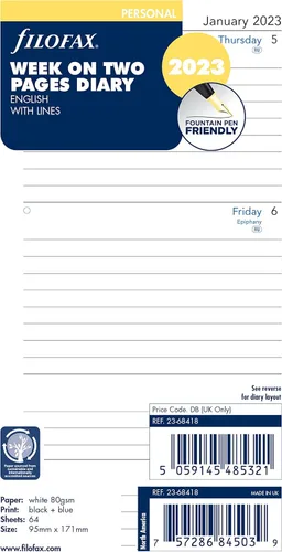 Miniatura 7 de Filofax Recambio de diario de calendario, tamaño personal/compacto, semana a vista, papel blanco, a rayas, inglés, 2024 (C68418-24)