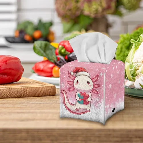 Miniatura 4 de Lindas decoraciones de ajolote con estampado de animales, caja de pañuelos de cuero, soporte de Navidad, organizador de papel de seda impermeable