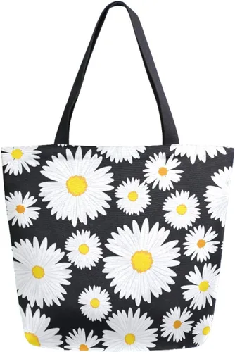 Elegante bolsa de hombro extragrande con estampado para viajes a la playa, fin de semana, gimnasio, compras de comestibles.., Daisy Flower, Casual