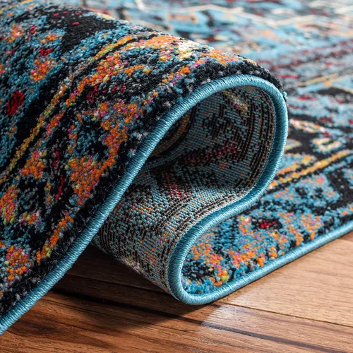 Miniatura 4 de SAFAVIEH Alfombra de Área 9x12 - Colección Vintage Hamadan - Grande - Azul Claro y Negro, Diseño Tradicional Persa, No Desprende Pelusa y Fácil