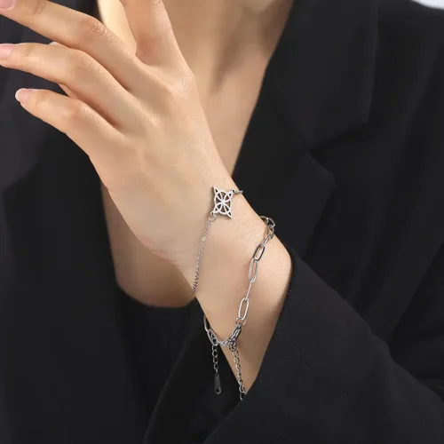 Miniatura 2 de unift Pulsera de nudo de bruja para mujer con símbolo de Wiccano de acero inoxidable con dije único ajustable de doble capa plata acero inoxidable