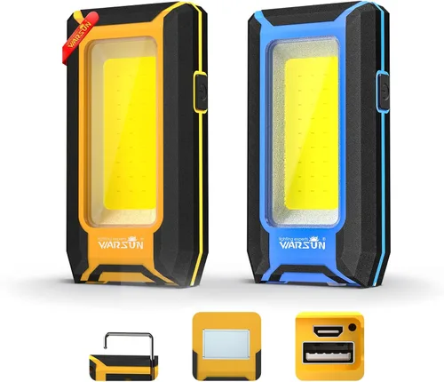 Miniatura 8 de WARSUN Luz de trabajo recargable LED de 2 piezas, luces de trabajo portátiles COB magnéticas, 40 W 1500 lúmenes, gancho colgante de metal, 3 modos