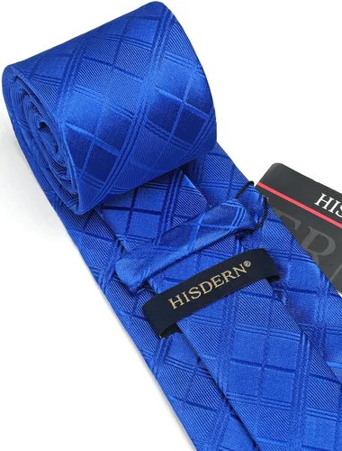 Miniatura 328 de HISDERN Conjunto de corbata a cuadros a cuadros pañuelo tejido clásico formal para hombre corbata y bolsillo cuadrado