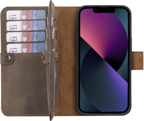Miniatura 60 de HARDISTON Funda de piel auténtica de alta calidad hecha a mano para iPhone 11 Pro de 5.8 pulgadas, tarjeteros de doble folio, funda magnética Negro