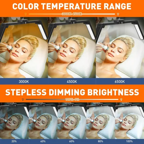 Miniatura 4 de KIRKAS Luz de media luna para extensiones de pestañas, tatuadores, luz LED de tecnología de pestañas mejorada con base rodante de 4 ruedas, lámpara
