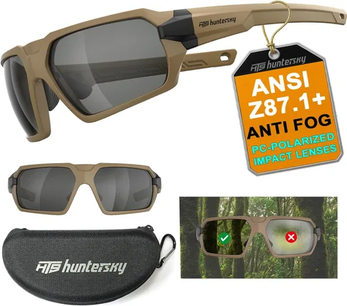 HTS HUNTERSKY Ballistic Tactical ANSI Z87.1+ Impact Protection Anti Fog Shooting Glasses Military Grade Airsoft Range caqui gris