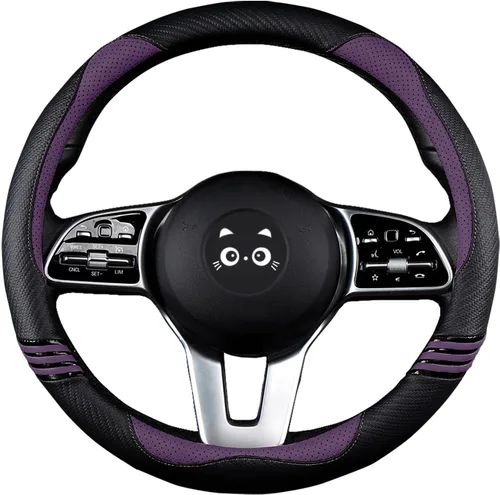 Miniatura 9 de Iwantit® Funda para volante con fibra de carbono y anillo de goma antideslizante, ajuste universal de 14.5 a 15 pulgadas para automóviles, SUV