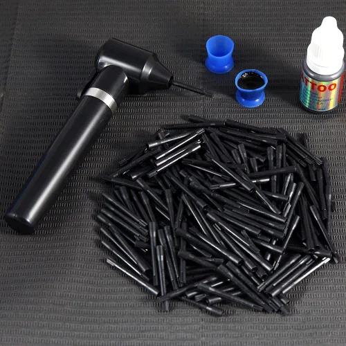 Miniatura 8 de Mezclador de tinta Máquina mezcladora de pigmentos para tatuajes con 100 piezas de varillas mezcladoras de color de cejas maquillaje tatuaje Negro
