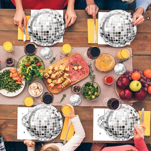 Miniatura 6 de 96 piezas de platos para fiesta de disco, decoración temática de bola de disco, platos de papel plateado para pastel y servilletas, juego de vajilla