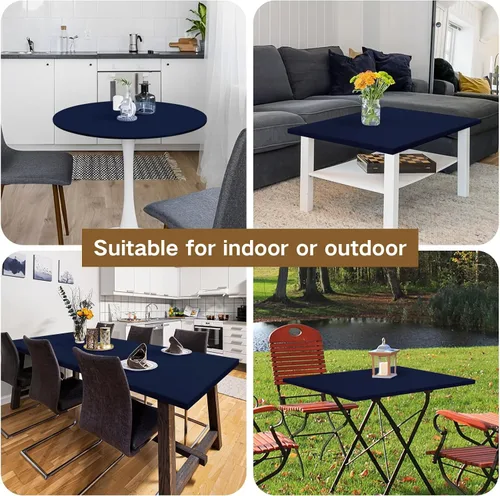 Miniatura 7 de Mantel cuadrado ajustable elástico de elastano para mesa, para comedor, cocina, hogar, fiesta, color azul marino, 34 x 34 pulgadas