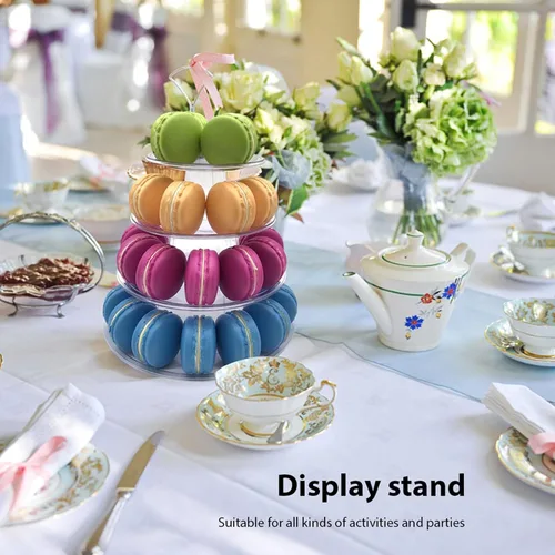 Miniatura 7 de Torre de macaron de 6 niveles, estante redondo de plástico para macarrones, soporte de postre transparente para tartas, soporte de donas para baby