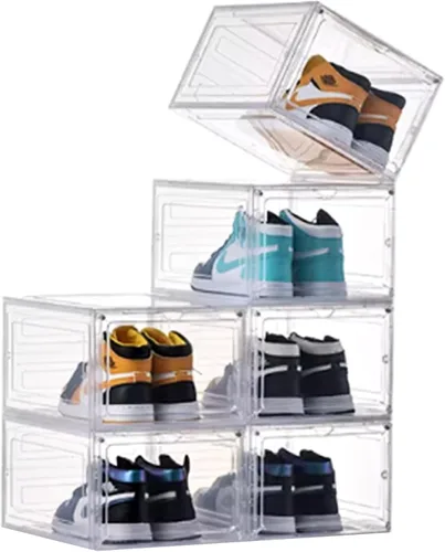 Caja de almacenamiento para zapatos KEFA XL, paquete de 6 cajas de zapatos de plástico transparente apilables, organizador de cajas de zapatos de