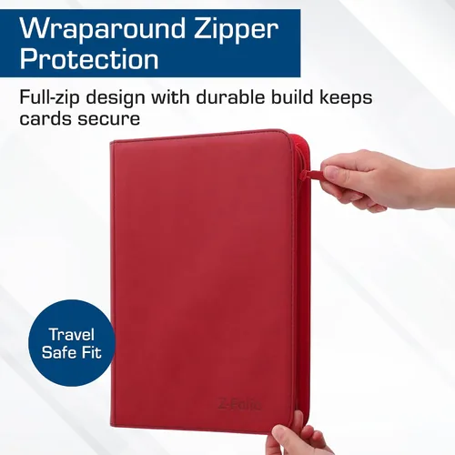 Miniatura 5 de BCW Z-Folio - Álbum LX de 9 bolsillos - Rojo Organizador de tarjetas con cremallera segura Carpeta de colección de tarjetas de cuero sintético