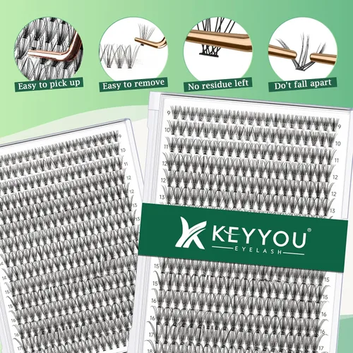 Miniatura 30 de Extensiones de racimos de pestañas 300 piezas, pestañas individuales 40D 0.07D rizado 11mm, para colocar en casa, bandeja grande de volumen