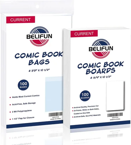 100 bolsas y tableros de cómic actuales - Tableros reutilizables, bolsas de solapa de 1 1/2", protector transparente