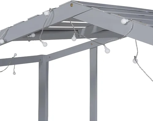 Miniatura 8 de CITYLIGHT Cama loft de madera para niños con tobogán, pizarra, tira de luz y techo, marco de cama de tamaño individual con barandillas de seguridad