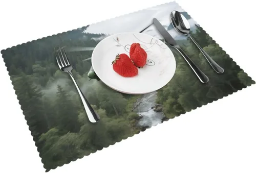 Miniatura 13 de Rectangular Placemats Set of 4, Heat Resistant Cat Printed Kitchen Dining Table Mats