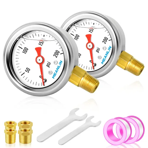 Miniatura 15 de MEANLIN MEASURE 2 unidades de acero inoxidable 015Psi relleno de líquido, medidor de presión relleno de glicerina de 1.5 pulgadas, aire de aceite